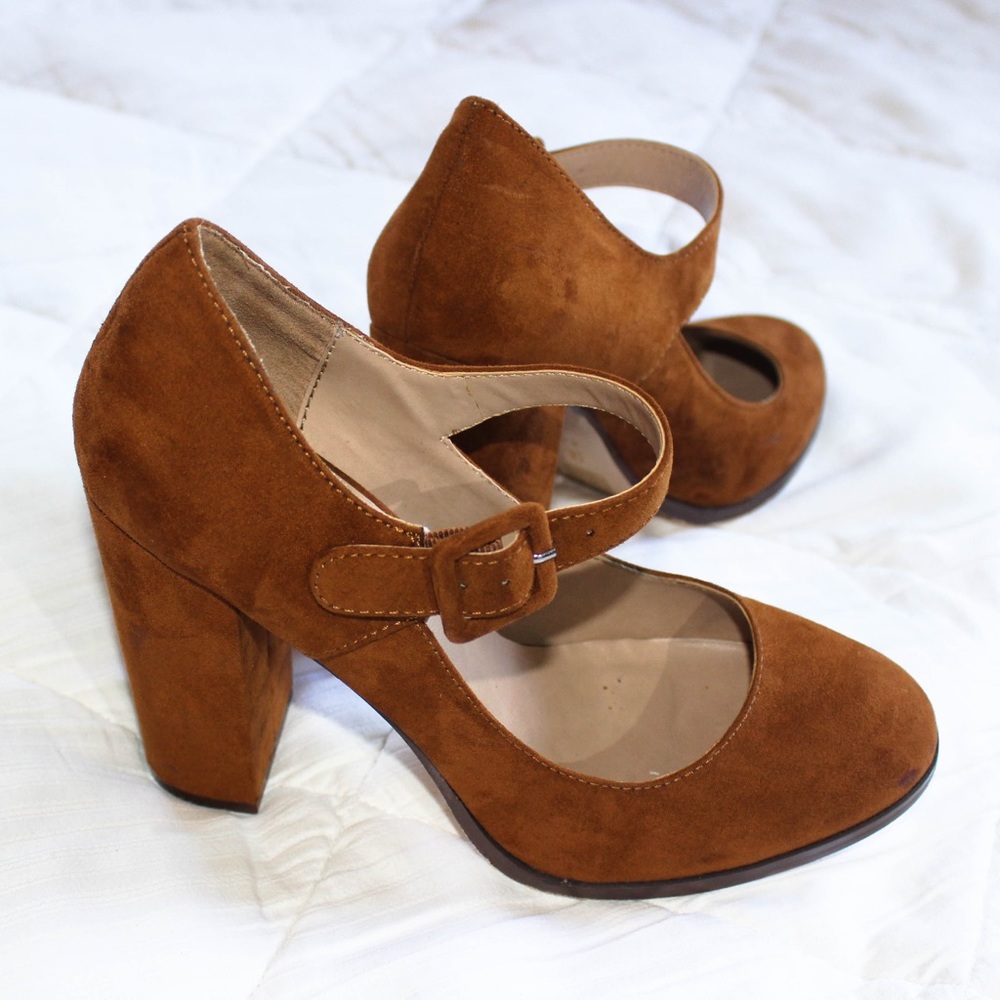 Faux Suede Mary Jane Block Heels